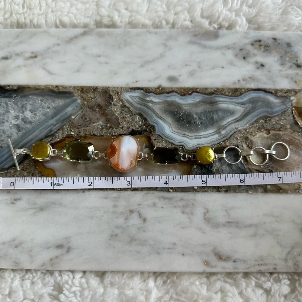 2131 Artisan Silver Bracelet with Green and Yellow Stones